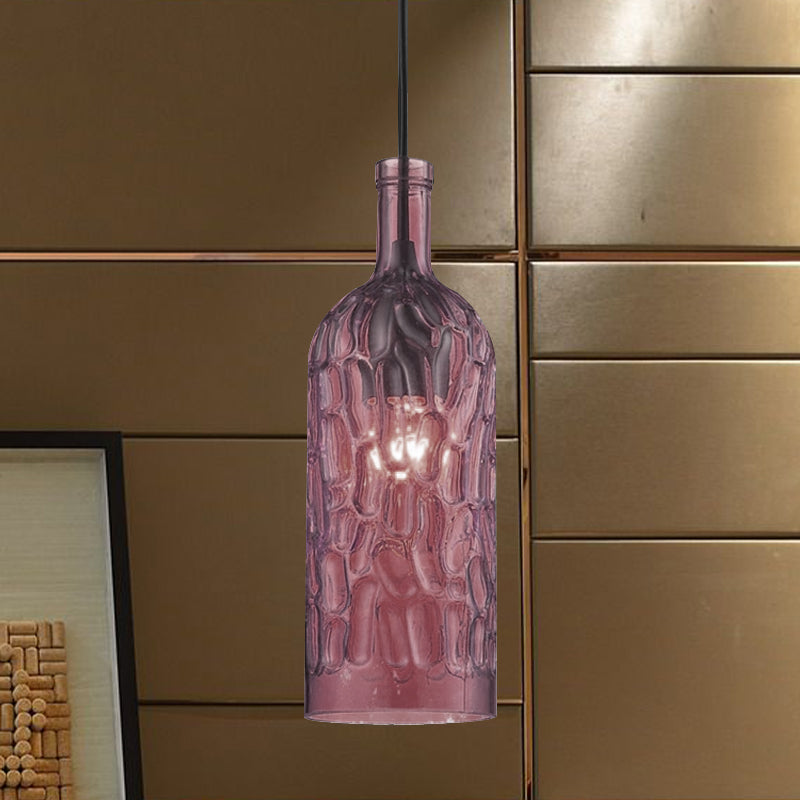 Dimpled Glass Bottle Shade Hanging Fixture Vintage Style 1 Light Living Room Pendant Light in Yellow/Brown