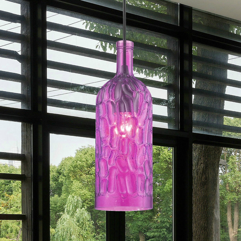 Kuiltjes glazen fles tint hangende armatuur vintage stijl 1 lichte woonkamer hanglamp in geel/bruin