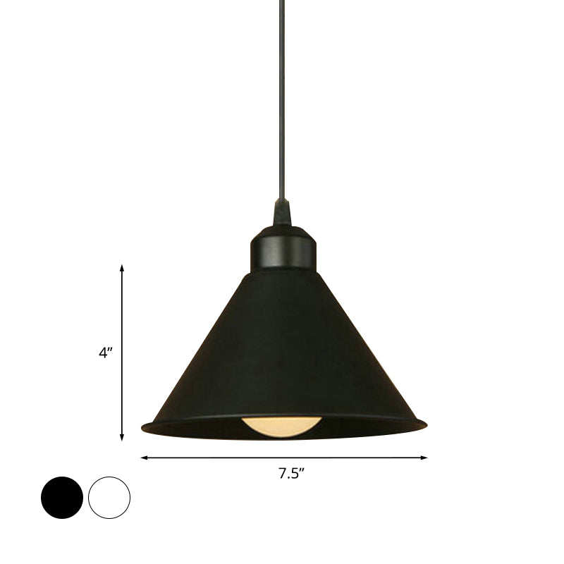 1 Light Cone Pendant Lamp Simple Style Black/White Metal Ceiling Hanging Light with Adjustable Cord