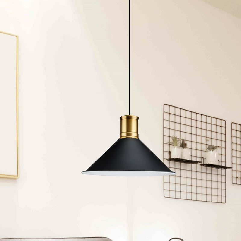 Metallic Black Finish Pendant Lighting Conic 1 Light Industrial Vintage Suspension Light for Bedroom, 8.5"/10.5" Width