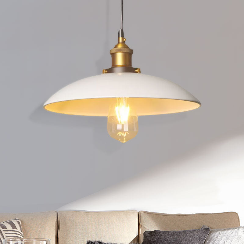 12 "/16" Dia Saucer Saucer Saucer Suspension Light Style Retro Metal 1 Apparecchio a soffitto bianco chiaro