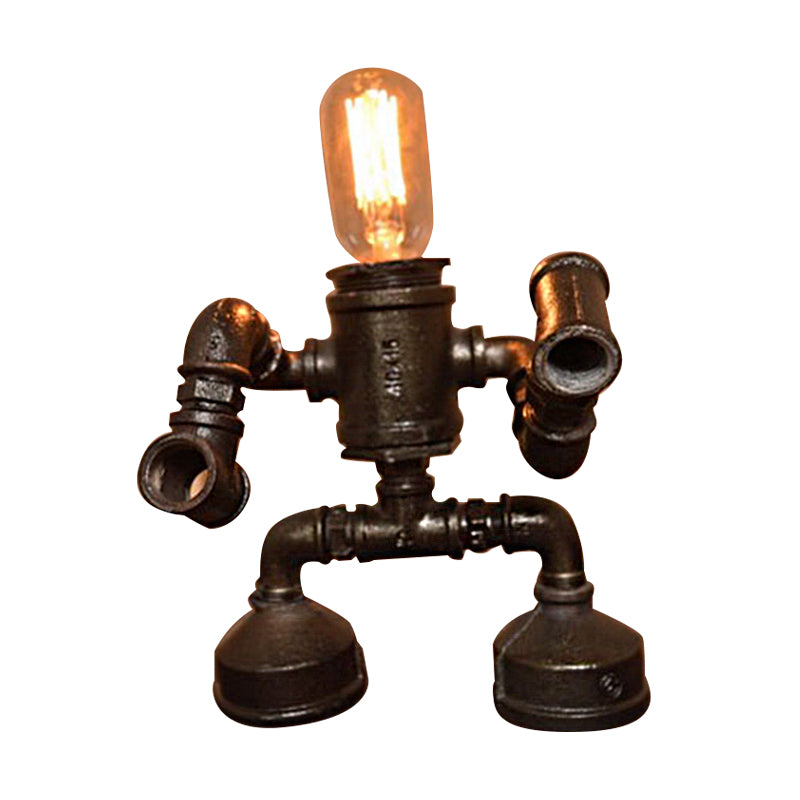 Exposed Bulb Restaurant Table Light with Robot Design Steampunk Metal 1 Light Black Table Lamp