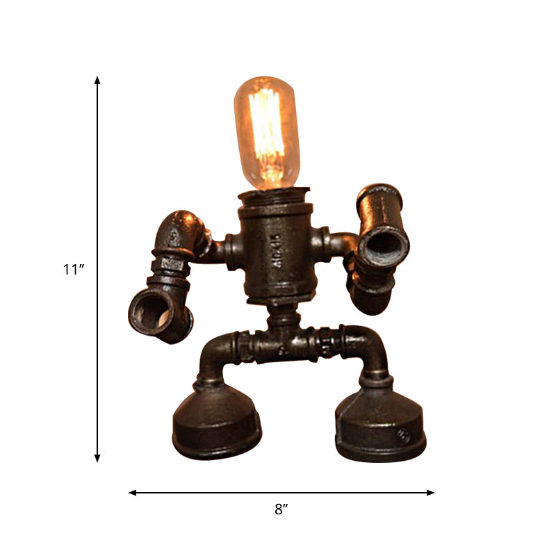 Exposed Bulb Restaurant Table Light with Robot Design Steampunk Metal 1 Light Black Table Lamp