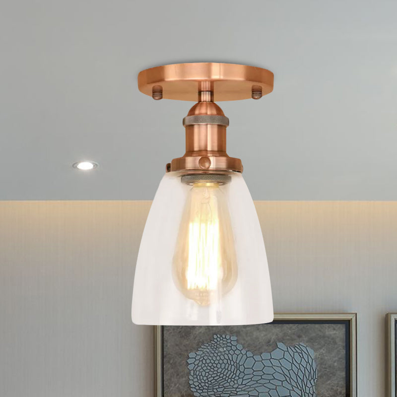 Brass/Copper/Rust One Light Ceiling Mount Industrial Clear Glass Conical Semi Flush Light for Foyer