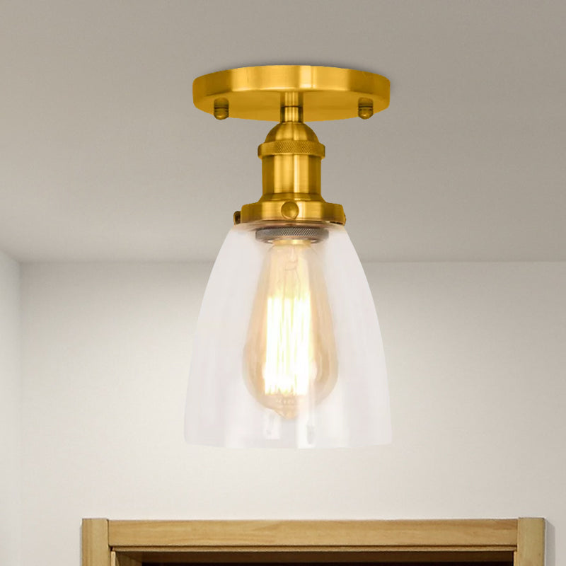 Brass/Copper/Rust One Light Ceiling Mount Industrial Clear Glass Conical Semi Flush Light for Foyer