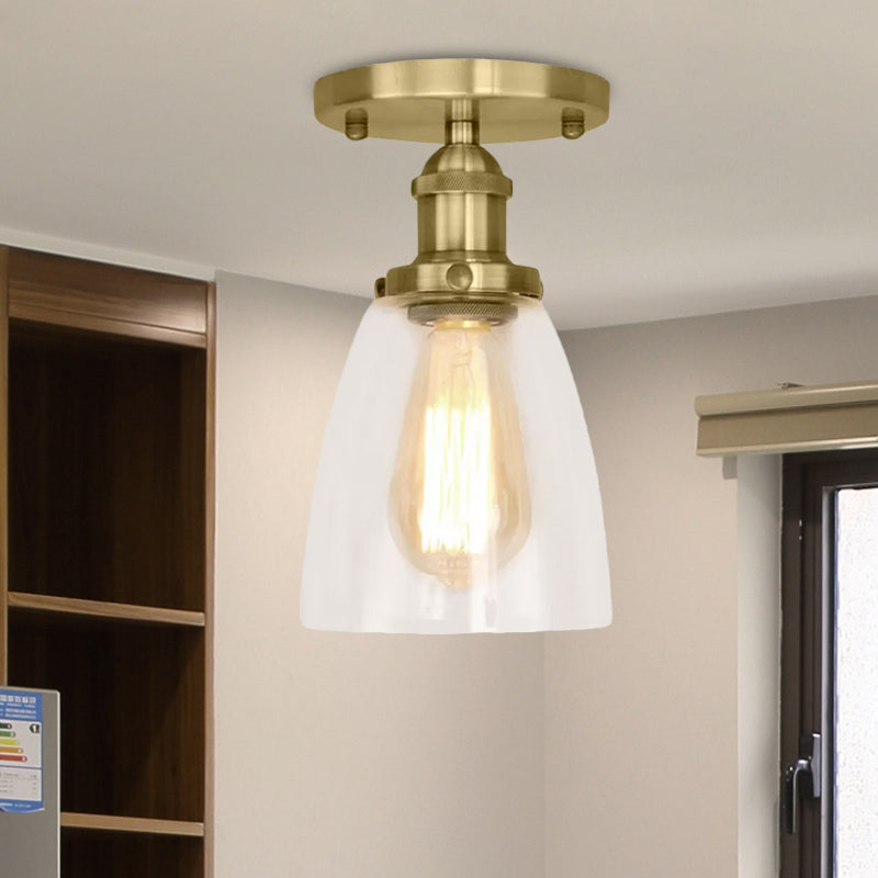 Brass/Copper/Rust One Light Ceiling Mount Industrial Clear Glass Conical Semi Flush Light for Foyer