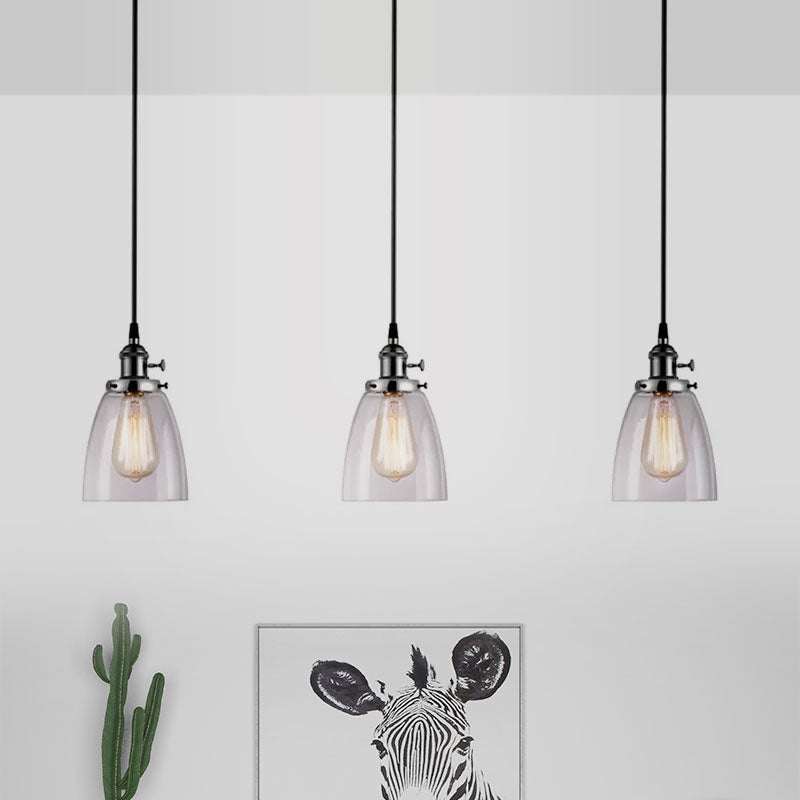 3 lumières Multi Pendant avec une nuance à côte à côte à côte de ferme en verre transparent.