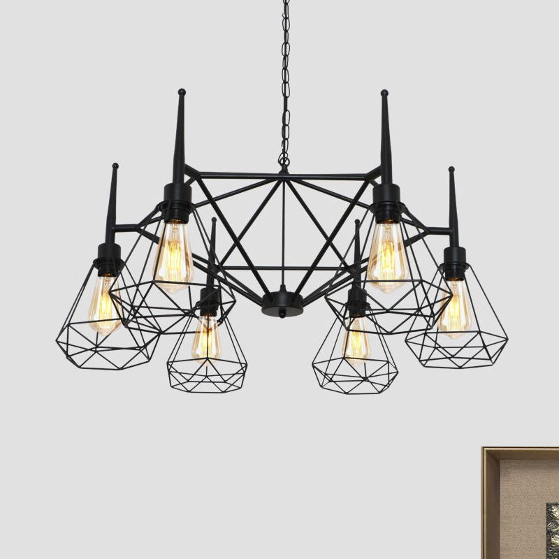 Lámpara de lámpara de lámpara de luz múltiple RETRO RETRO INDUSTRIAL Iron Techo Costil Luz de techo con cadena ajustable en negro