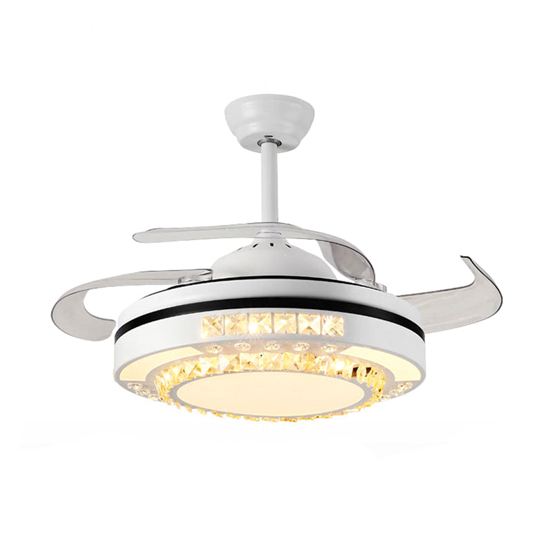 LED -ronde hanger ventilatorlamp Modern Witte Clear Crystal Blocks Semi Flush met 4 Blades, 21,5 "breed