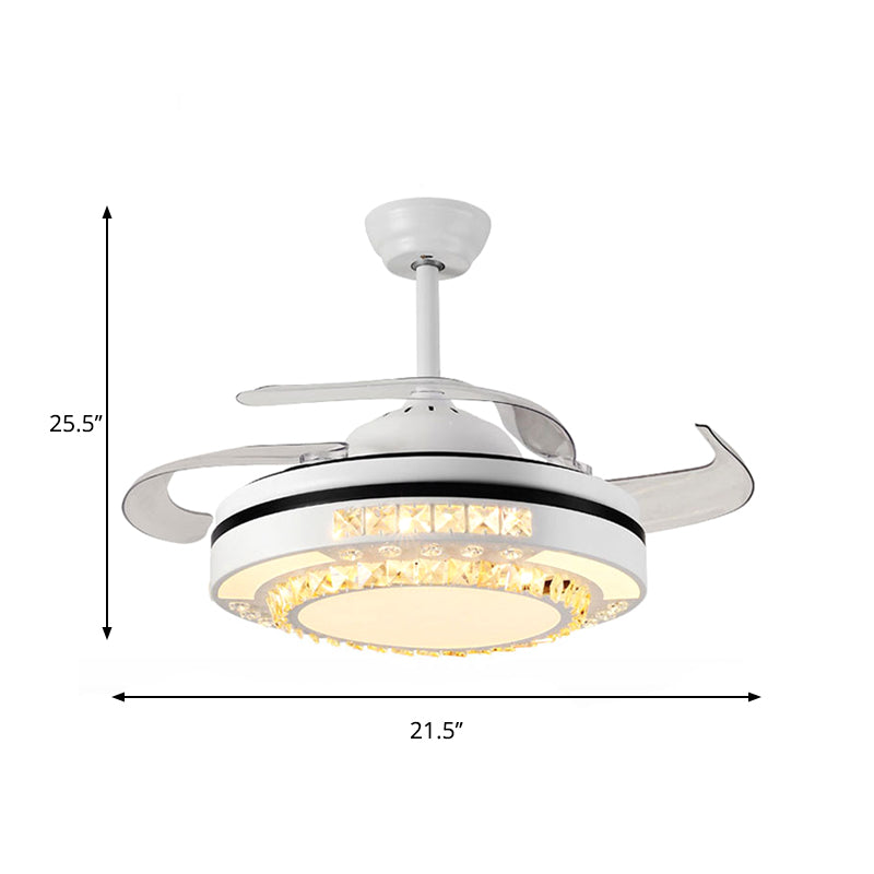 LED -ronde hanger ventilatorlamp Modern Witte Clear Crystal Blocks Semi Flush met 4 Blades, 21,5 "breed