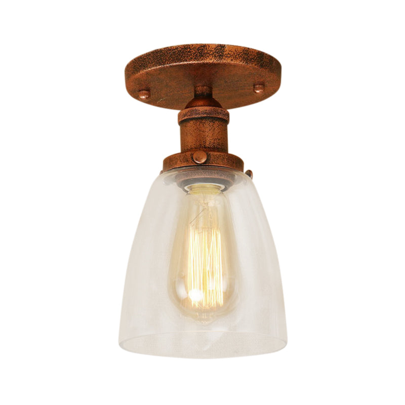 Brass/Copper/Rust One Light Ceiling Mount Industrial Clear Glass Conical Semi Flush Light for Foyer