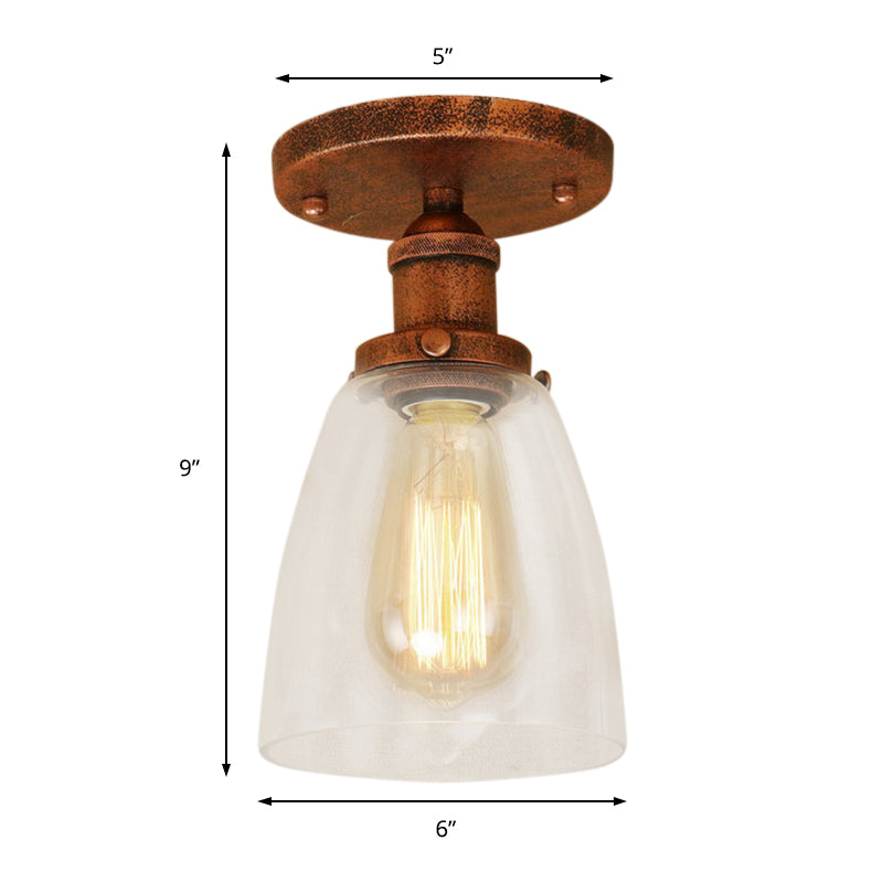 Brass/Copper/Rust One Light Ceiling Mount Industrial Clear Glass Conical Semi Flush Light for Foyer