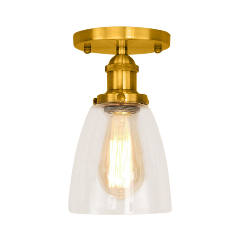 Brass/Copper/Rust One Light Ceiling Mount Industrial Clear Glass Conical Semi Flush Light for Foyer