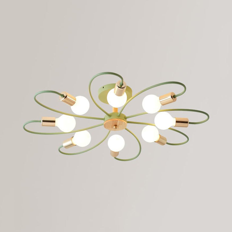 Swirl Swirl Semi Flush Mount Éclairage industriel 3/6 lumières Plafond de salon Amélior monté en gris / vert