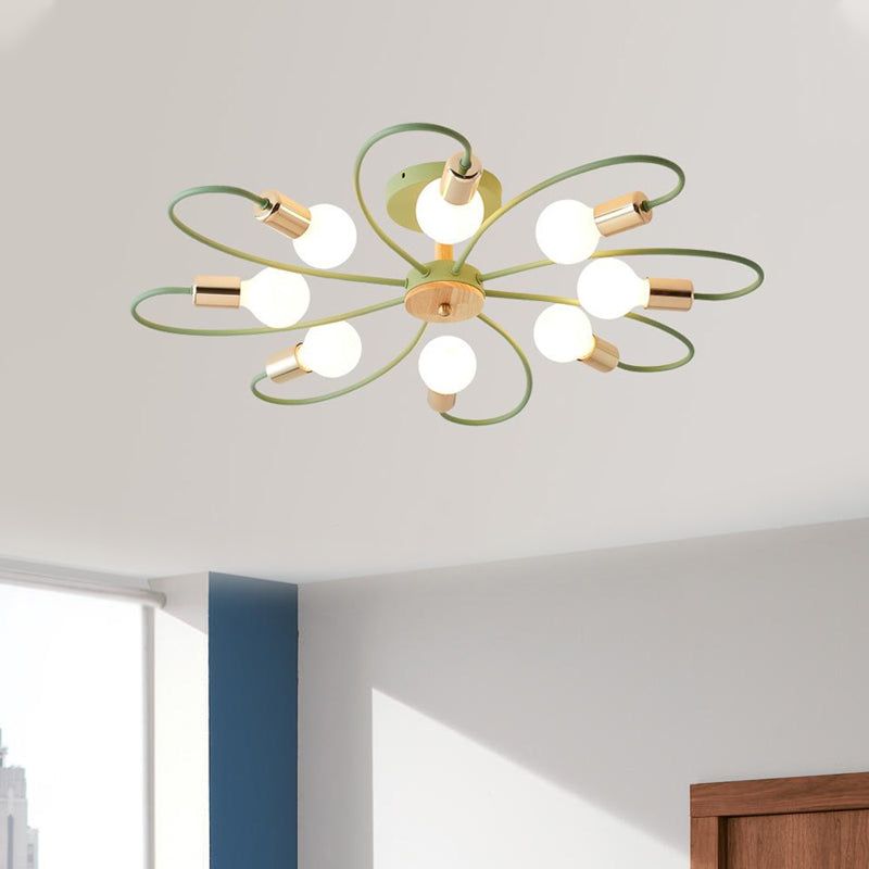 Swirl Swirl Semi Flush Mount Éclairage industriel 3/6 lumières Plafond de salon Amélior monté en gris / vert