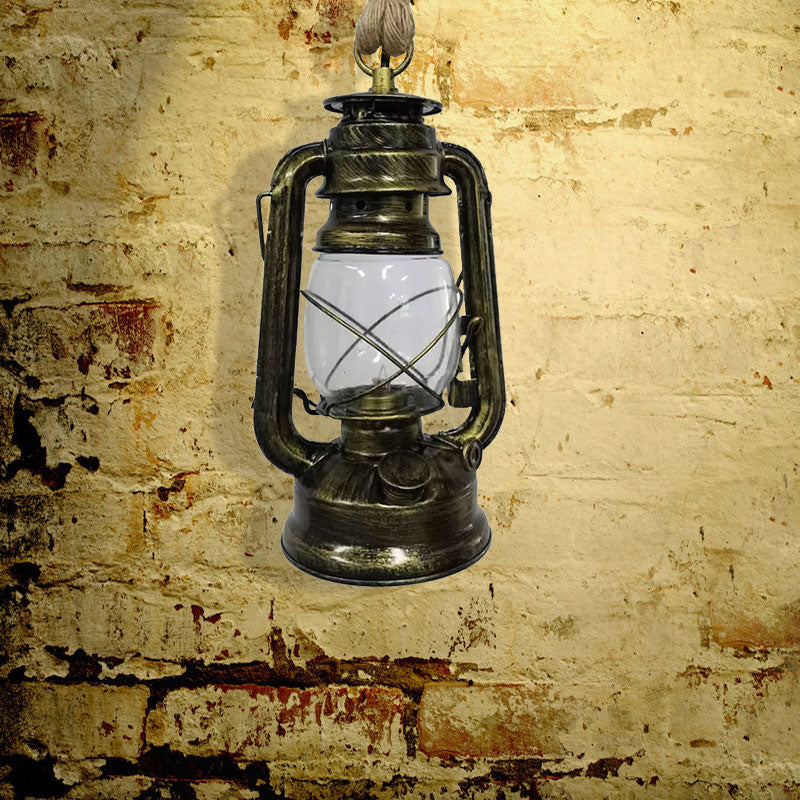 Black/Bronze/Antique Brass 1 Light Pendant Ceiling Light Industrial Clear Glass Kerosene Hanging Lamp for Coffee Shop