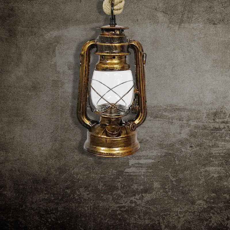 Black/Bronze/Antique Brass 1 Light Pendant Ceiling Light Industrial Clear Glass Kerosene Hanging Lamp for Coffee Shop