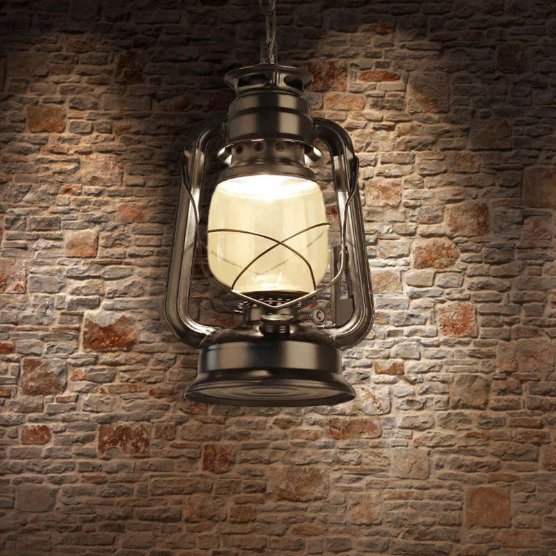 Black/Bronze/Antique Brass 1 Light Pendant Ceiling Light Industrial Clear Glass Kerosene Hanging Lamp for Coffee Shop