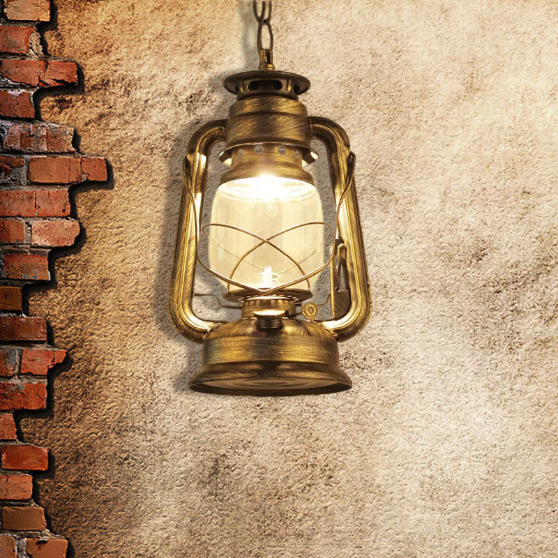 Black/Bronze/Antique Brass 1 Light Pendant Ceiling Light Industrial Clear Glass Kerosene Hanging Lamp for Coffee Shop