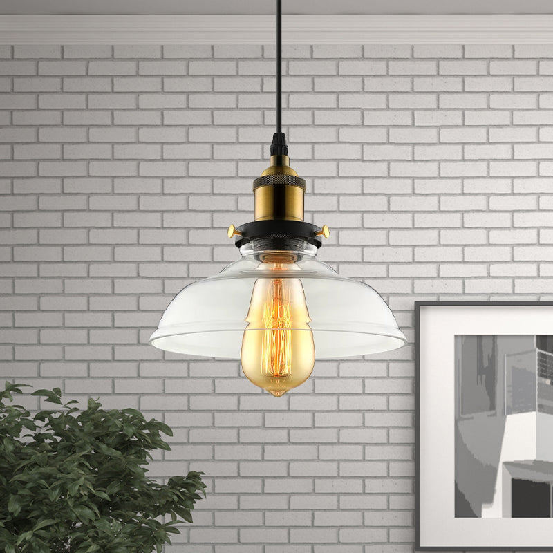 Barn Pendant Light Industrial 1 Light 8"/10"/12" Wide Prismatic Glass Hanging Lamp in Clear