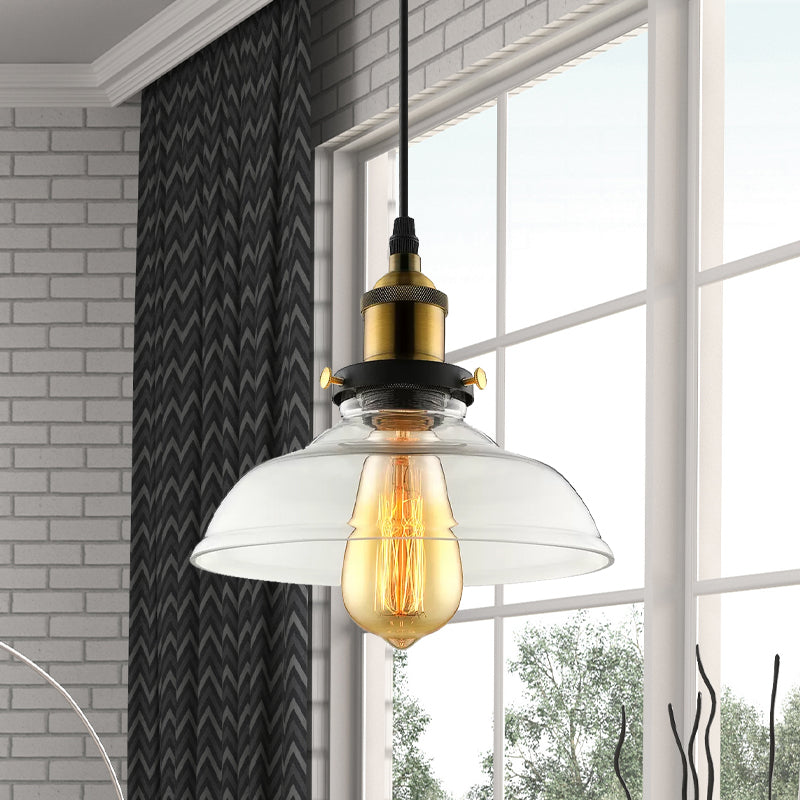 Barn Pendant Light Industrial 1 Light 8"/10"/12" Wide Prismatic Glass Hanging Lamp in Clear