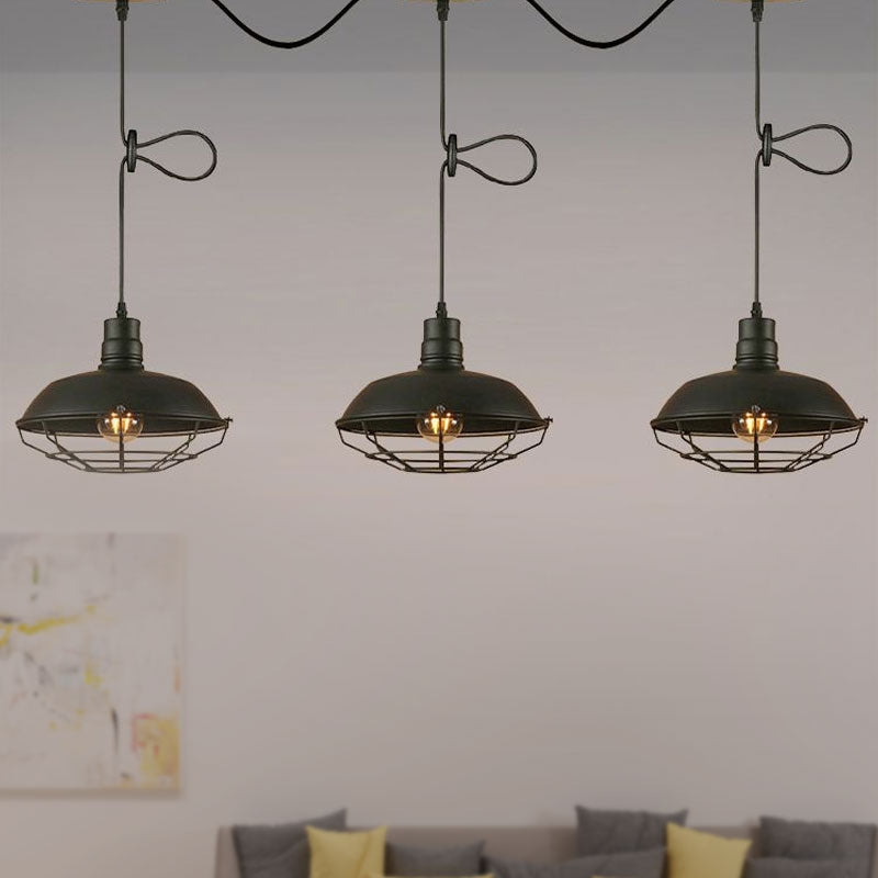 Barn Metallic Hanging Light Industrial Style 3/5 Lights Kitchen Hanglamp met draadkooi in zwarte afwerking