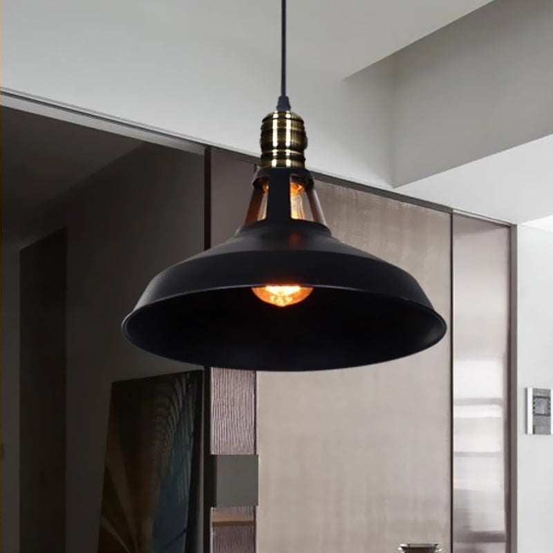 10.5/12/15 Inch Dia 1 Head Barn Pendant Lighting Industrial Black/White Metallic Suspension Light over Table