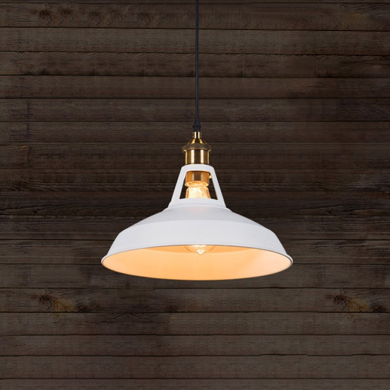 10.5/12/15 Inch Dia 1 Head Barn Pendant Lighting Industrial Black/White Metallic Suspension Light over Table