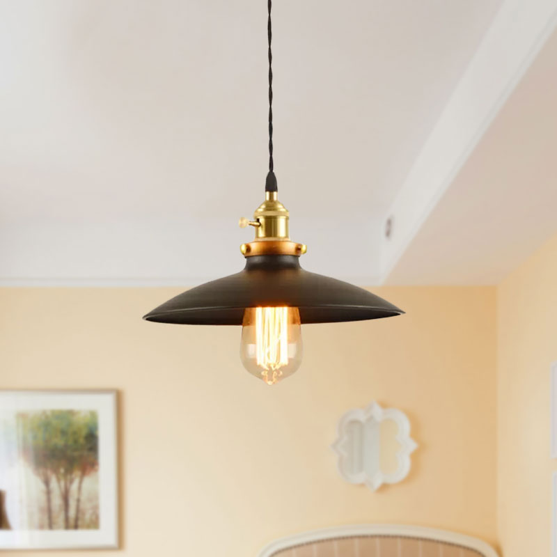 Industrial Style Bowl Pendant Lamp 10"/12.5" Wide 1 Light Metal Hanging Light in Black/White/Red over Table