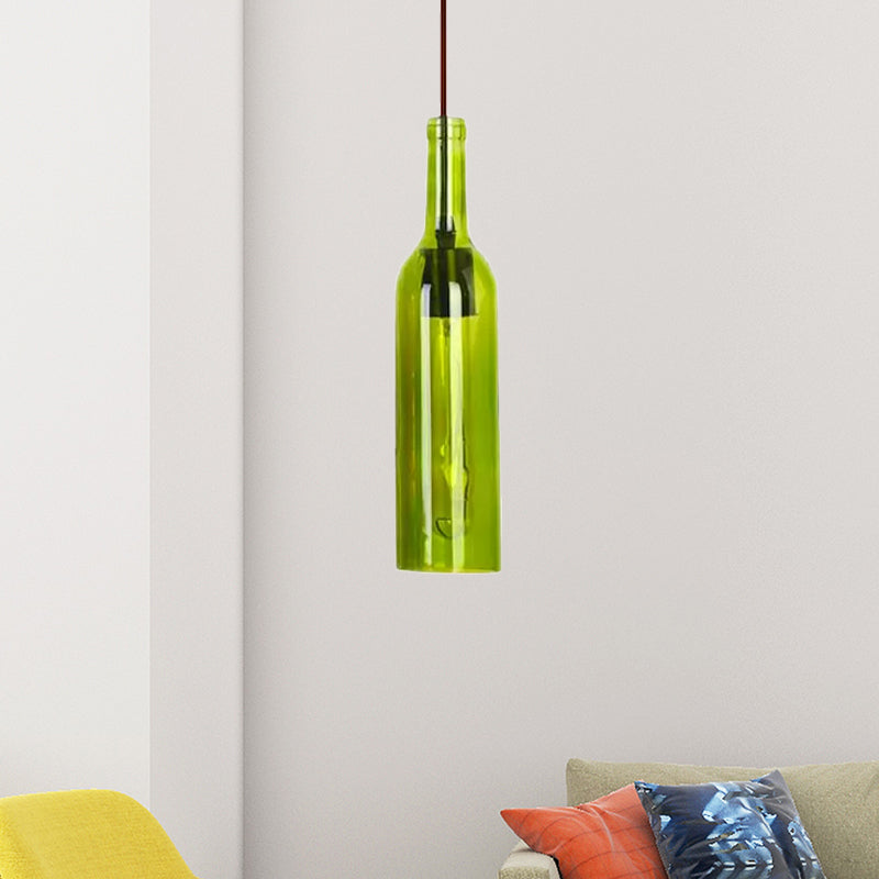 Red/Yellow 1 Head Hanging Light Fixture Vintage Style Glass Wine Bottle Suspension Lamp for Dining Room