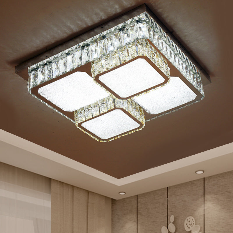 Clear Beveled Crystals Square Ceiling Lamp Contemporary Drawing Room LED Flush Lighting Fixture