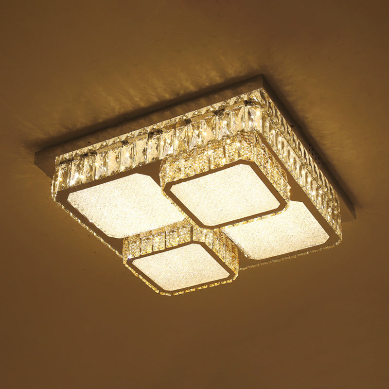 Clear Beveled Crystals Square Ceiling Lamp Contemporary Drawing Room LED Flush Lighting Fixture