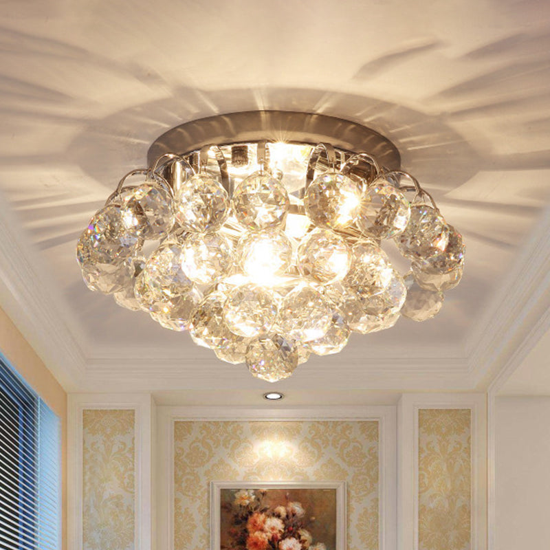 2 Heads Tapered Flushmount Light Modern Clear Faceted Crystal Balls Ceiling Flush for Corridor