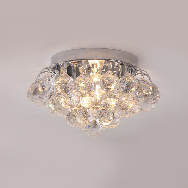 2 Heads Tapered Flushmount Light Modern Clear Faceted Crystal Balls Ceiling Flush for Corridor