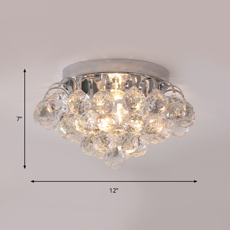 2 Heads Tapered Flushmount Light Modern Clear Faceted Crystal Balls Ceiling Flush for Corridor