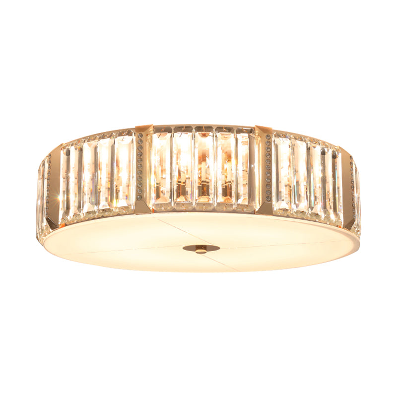 6/8 Bulbs Light Fixture Ceiling Contemporary Drum Clear Rectangular-Cut Crystals Flush Mount Lamp, 19.5"/23.5" W