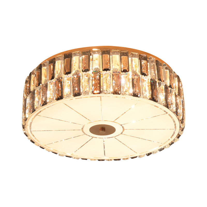 Clear Crystal Blocks Drum Flush Light Fixture Modern 6 Bulbs Bedchamber Close to Ceiling Lamp