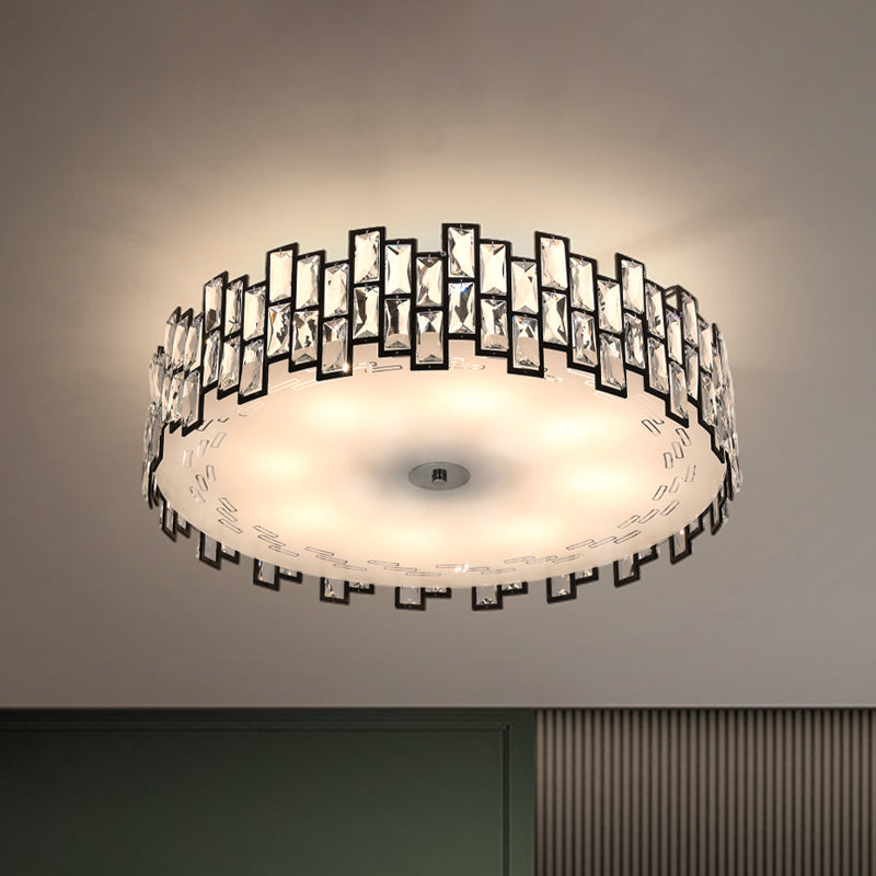 Contemporary Drum Lighting Fixture 6/8 Heads Clear Embedded Crystals Flush Mount Light, 19.5"/23.5" Width