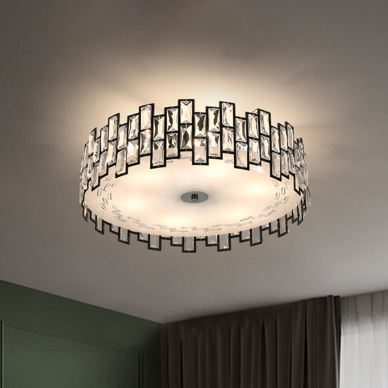 Contemporary Drum Lighting Fixture 6/8 Heads Clear Embedded Crystals Flush Mount Light, 19.5"/23.5" Width