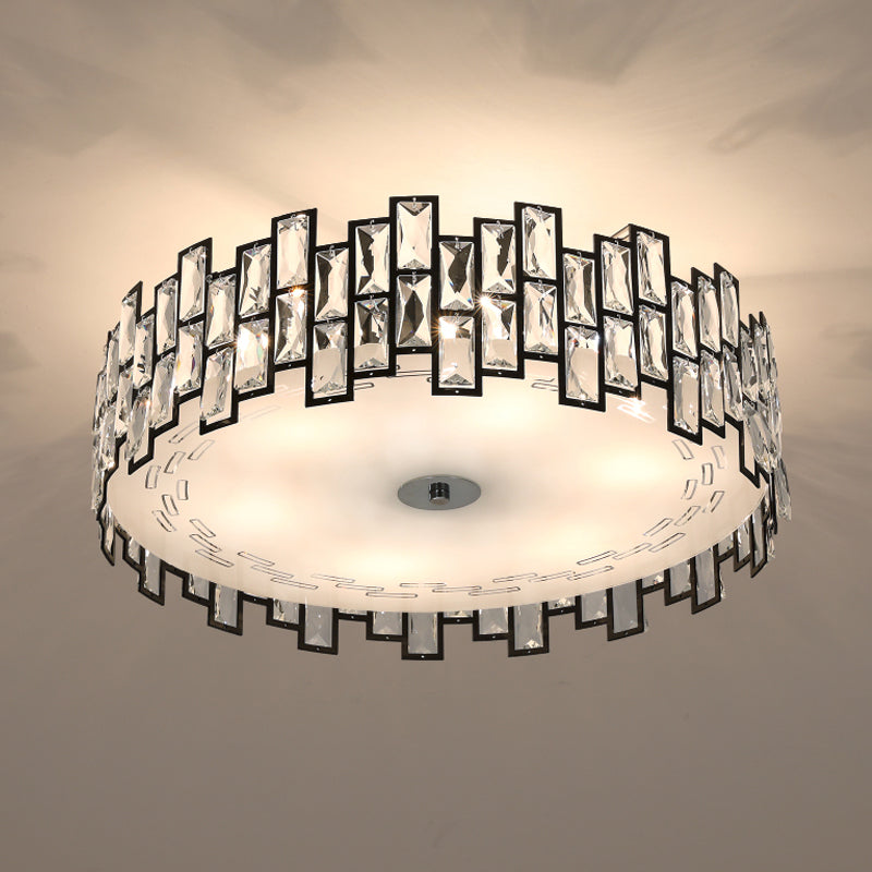 Contemporary Drum Lighting Fixture 6/8 Heads Clear Embedded Crystals Flush Mount Light, 19.5"/23.5" Width