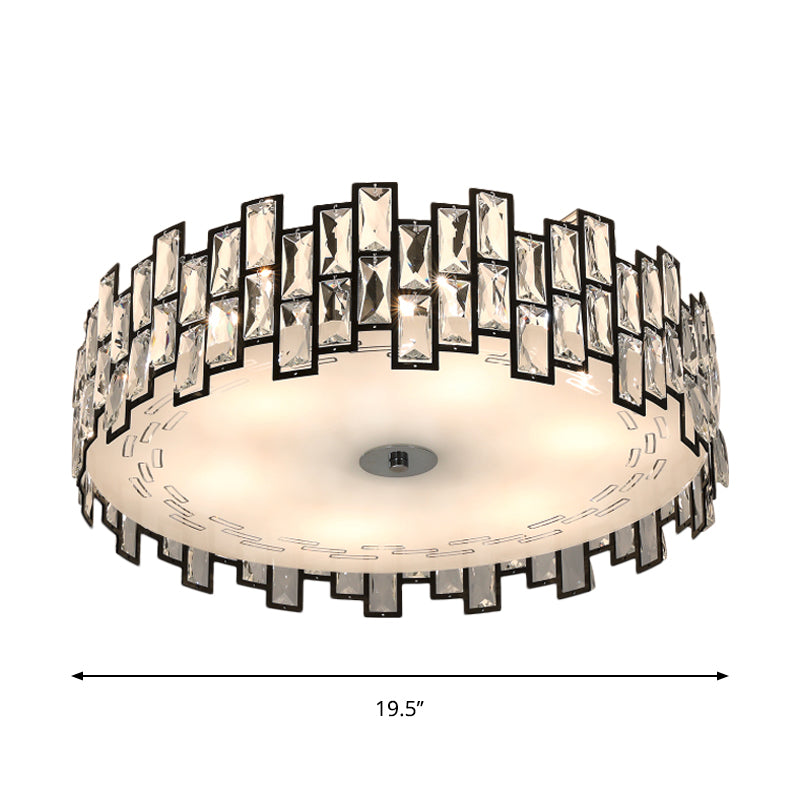 Contemporary Drum Lighting Fixture 6/8 Heads Clear Embedded Crystals Flush Mount Light, 19.5"/23.5" Width