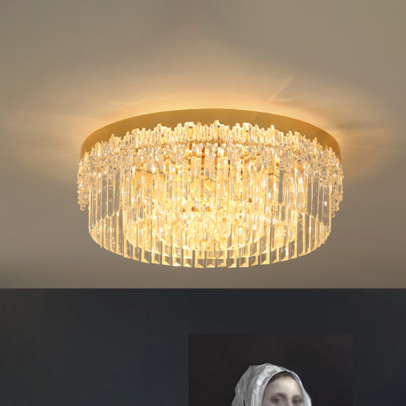 3/5/6 hoofden Round Flush Light Modern Gold Finish Clear 3-Sided Crystal Rods Plafond Mount, 14 "/19" /23.5 "breed