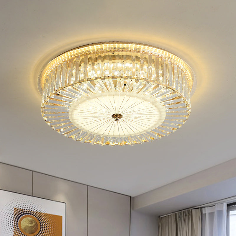 LED Flush Mount with Drum Shade Clear Crystals Contemporary Sleeping Room Ceiling Flush Mount