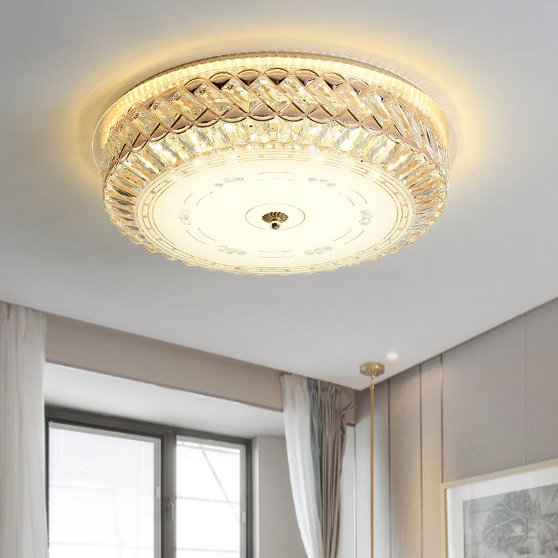 Modern Circular Light Fixture Ceiling Clear Faceted Crystal LED Flush Mount Lamp for Bedroom