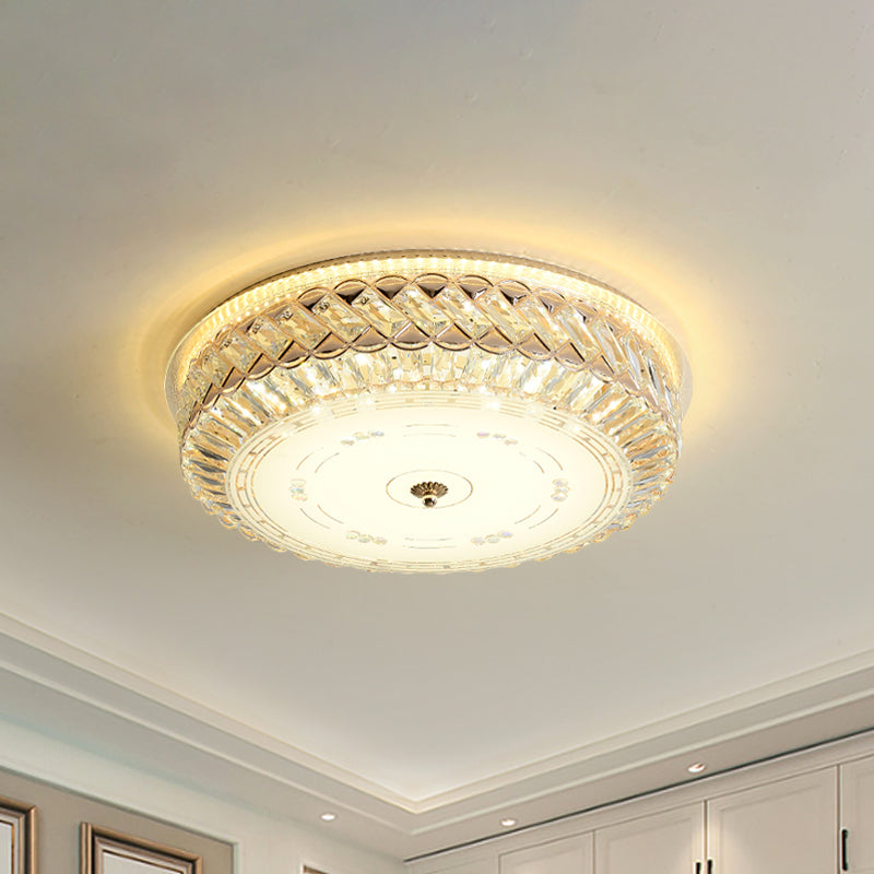 Modern Circular Light Fixture Ceiling Clear Faceted Crystal LED Flush Mount Lamp for Bedroom