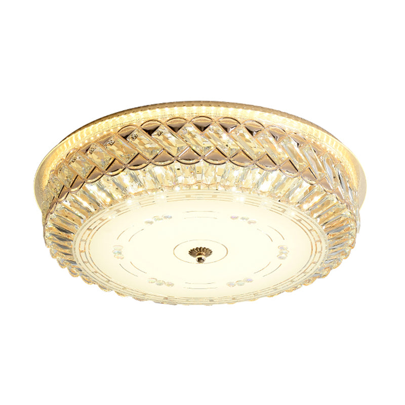 Modern Circular Light Fixture Ceiling Clear Faceted Crystal LED Flush Mount Lamp for Bedroom