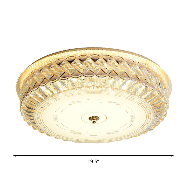 Modern Circular Light Fixture Ceiling Clear Faceted Crystal LED Flush Mount Lamp for Bedroom