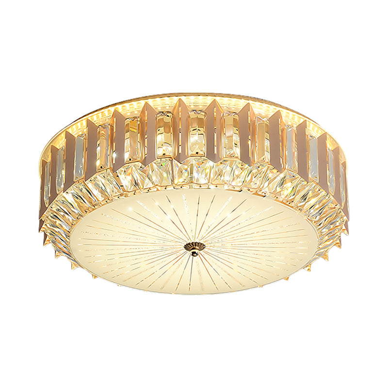 LED Flushmount Light Contemporary Drum Bevel Cut Crystals Close to Ceiling Lamp with Metal Finish