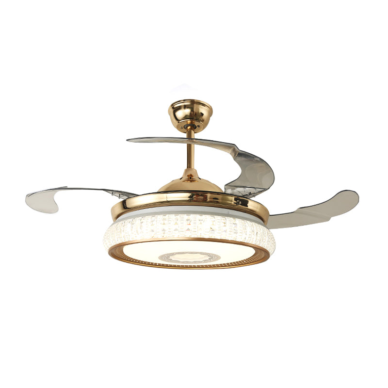 Gouden luifel LED Semi Flush eigentijdse gefacetteerde kristallen ronde hanger ventilatorlamp met 3 messen, 42 "W