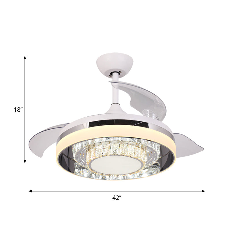 White LED Pendant Fan Light Contemporary Faceted Crystals Circular 3 Blades Semi Flush Light, 42" W